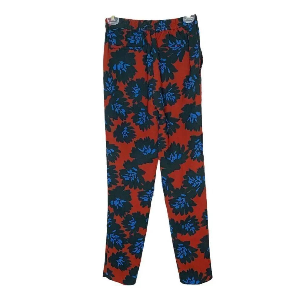 J. CREW Joggers Red Blue Floral Elastic Waist Ankle Crop Dress Pants Flower 00 - Picture 7 of 12